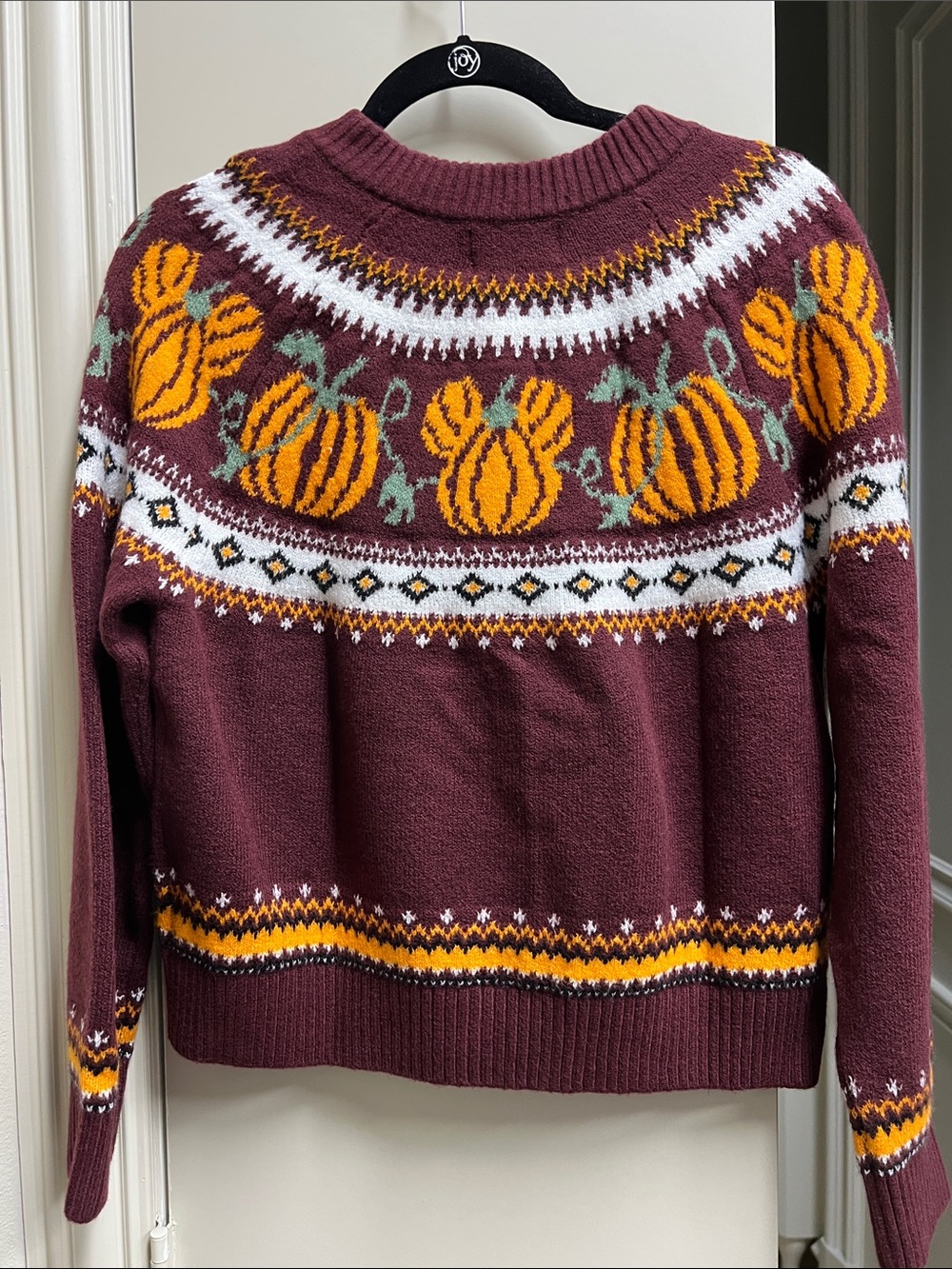 Cozy Burgundy Mickey Mouse Pumpkin Fair Isle Cardigan Sweater Disney Old Navy - Picture 7 of 8